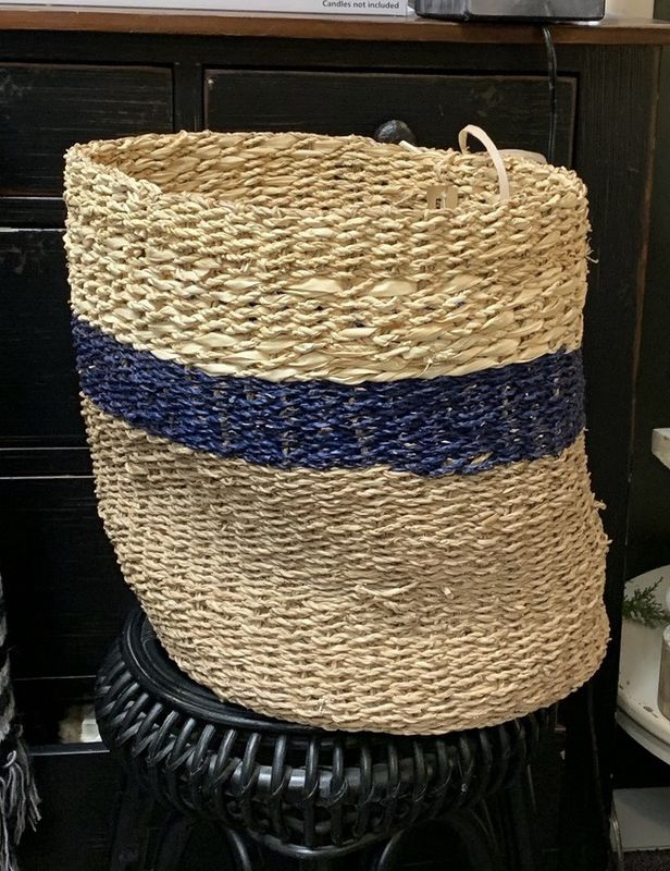 Tall Grass Basket with Navy Stripe