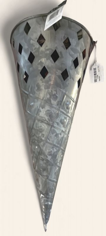 Metal Cone Planter - With Wire Hangar