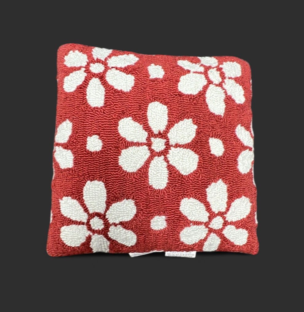 Happy Daisy Red Hooked Pillow