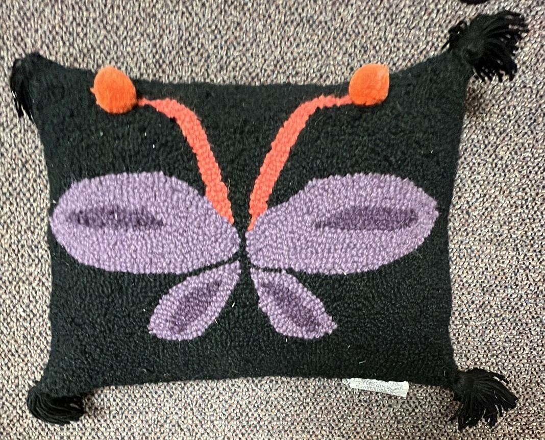 Pom Pom Butterfly Wool Hooked Pillow - Black