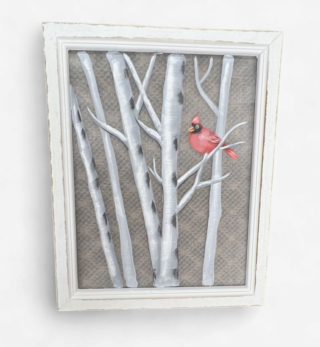 Framed Painted Screen  - Cardinal/Birch
