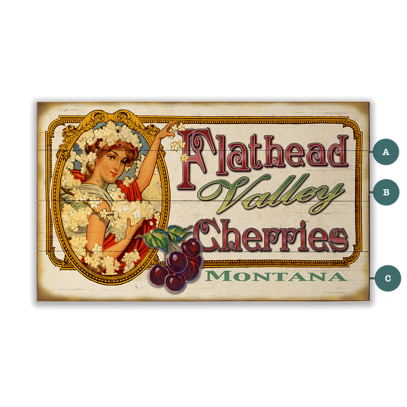 Flathead Valley Cherry Goddess Vintage Sign