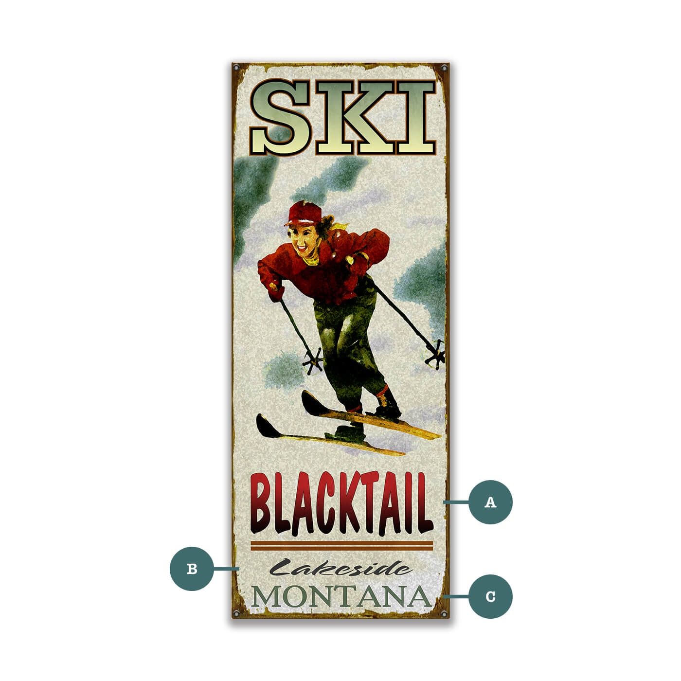 Downhill Skier, Vintage Sign