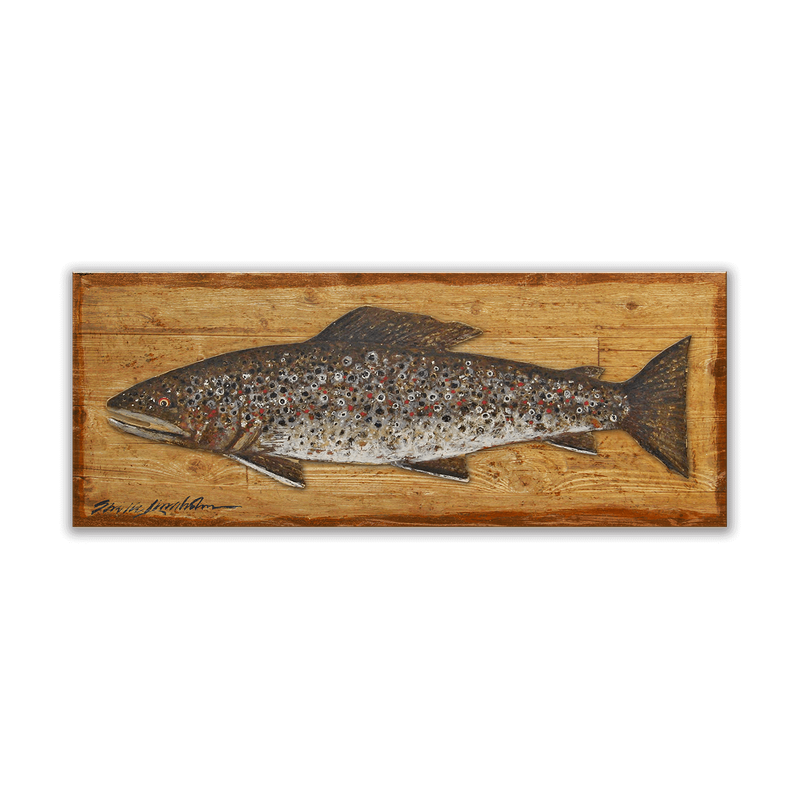 Metal Brown Trout on Wood Back - Shelle Lindholm Art