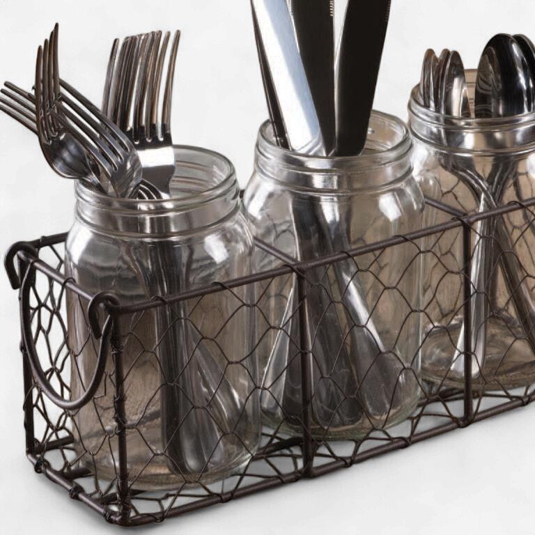 Vintage Chicken-Wire Flatware Caddy
