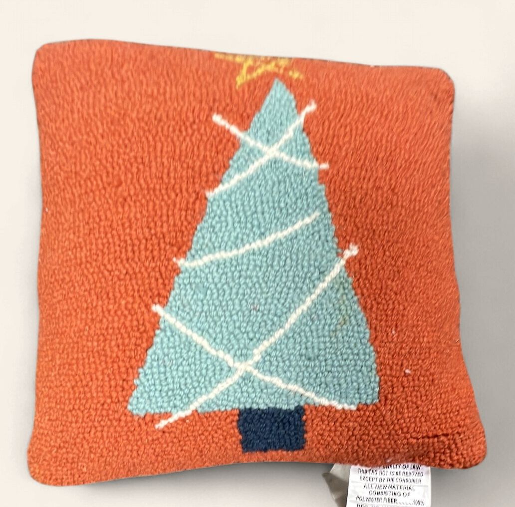 Nontraditional Colors - Primitive Christmas Tree Hooked Pillow