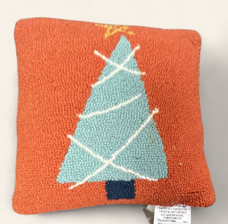 Nontraditional Colors - Primitive Christmas Tree Hooked Pillow