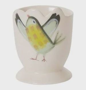 Eggcup Spring White Ceramic with Bird