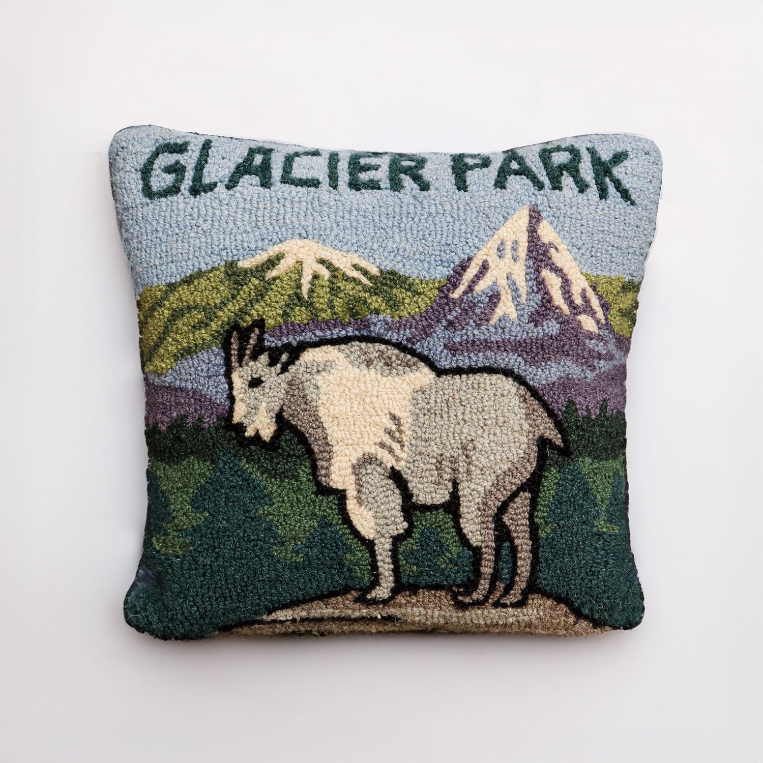 Glacier Park Mountain Goat - Hooked Pillow, Square