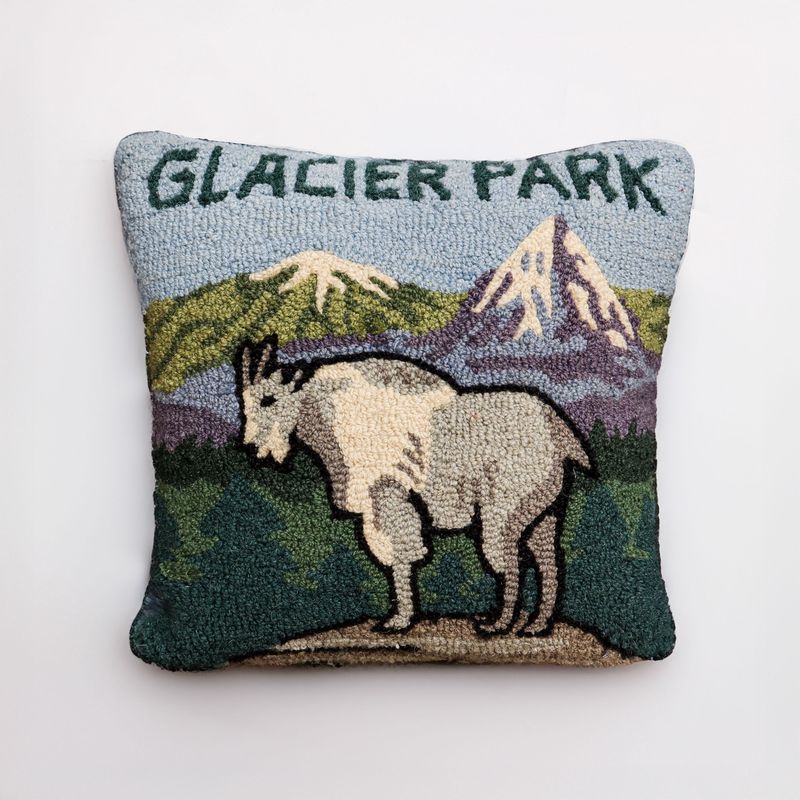 Glacier Park Mountain Goat - Hooked Pillow, Square