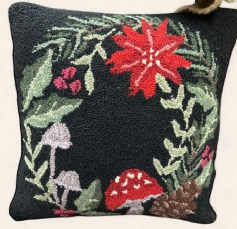 Holiday Mushrooms Wreath Pillow