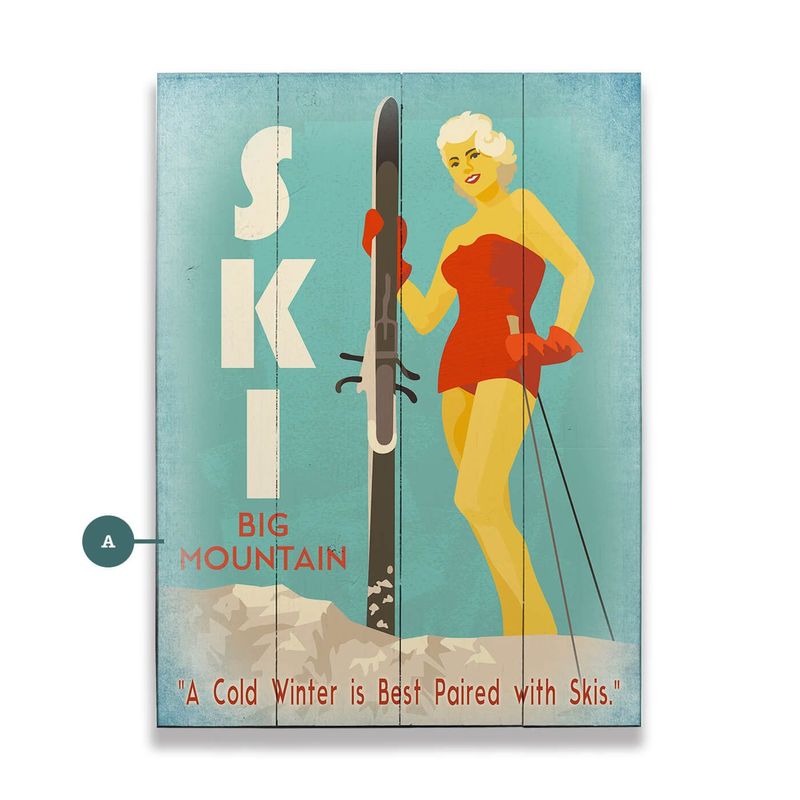 Cheeky Pinup Girl, Ski Big Mountain Vintage Sign