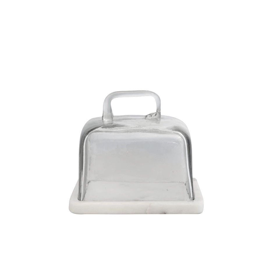 Square Butter or Blue Cheese Dish - Glass and Marble