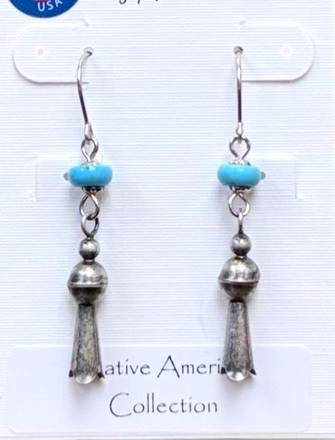 "Squash Blossom" &amp; Blue Bead Earrings - Made in Montana