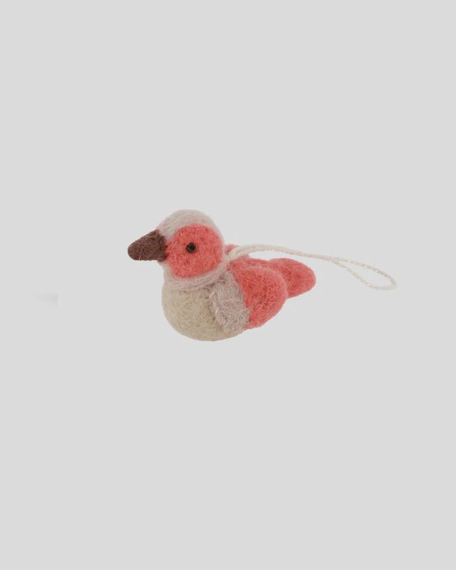 Teeny Felted Sparrow Coral/Beige - Handmade