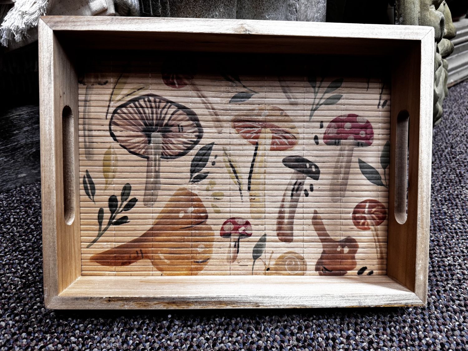 Mushroom Motif - Wood Tray, Size: small