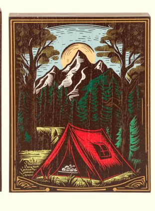 Block Style Printed Box sign - Camping Image