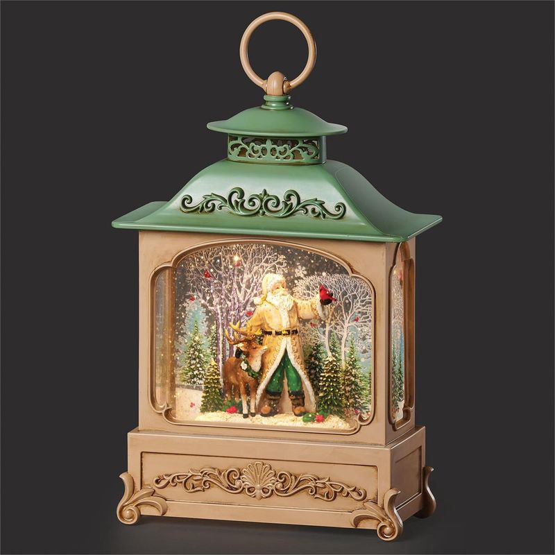 Lantern Lighted Swirl with Winter Santa Deer/Cardinal