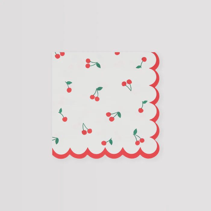 Sweet Cherry Cocktail Napkin - Scalloped Edge