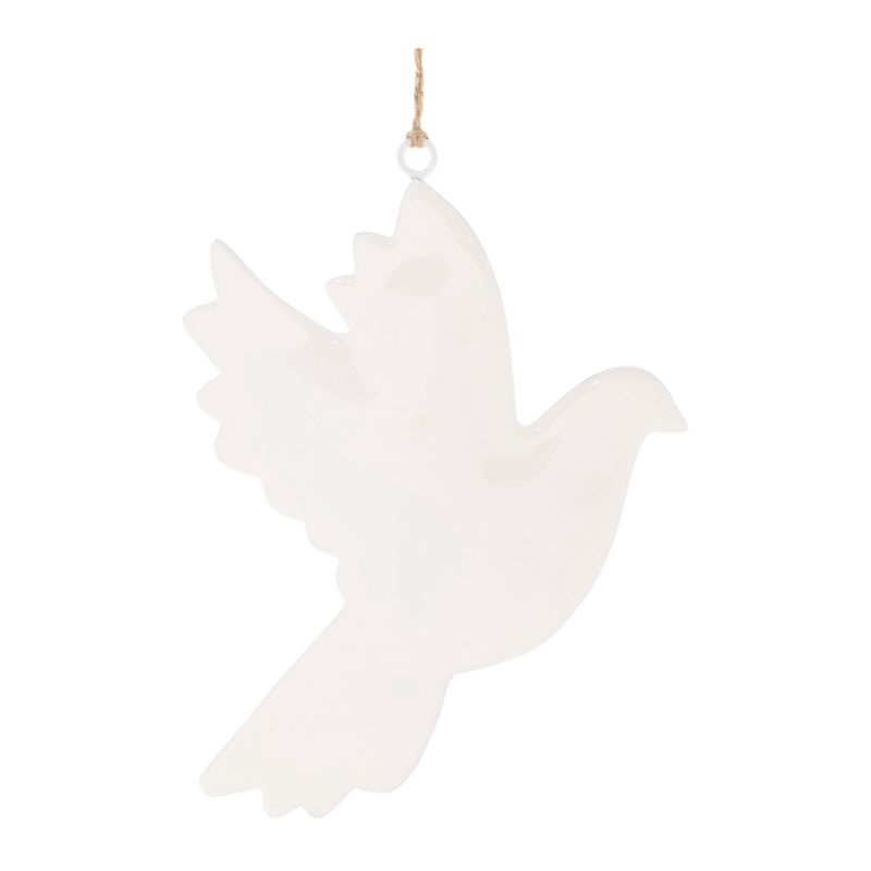 Ornament Dove White Metal 6.5" H