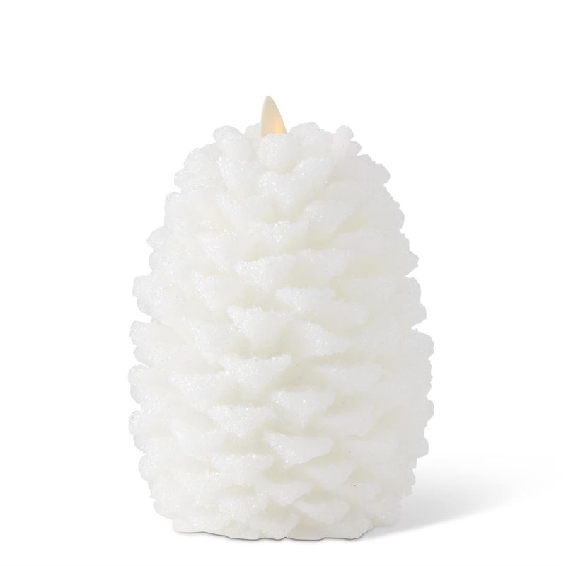 White Pinecone Luminaria, Large - Faux Flame