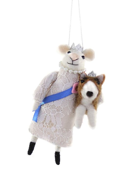 The Queen with her Corgi - White Mouse Ornament
