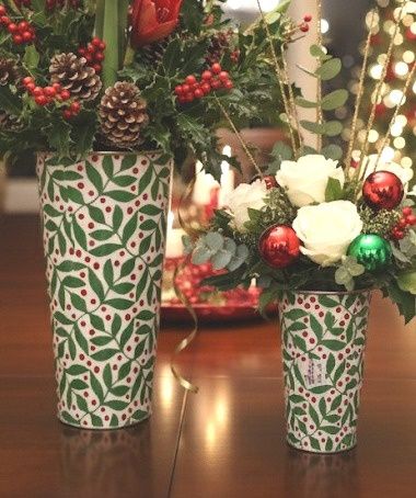 Green Leaves and  Berries - Enameled Bucket