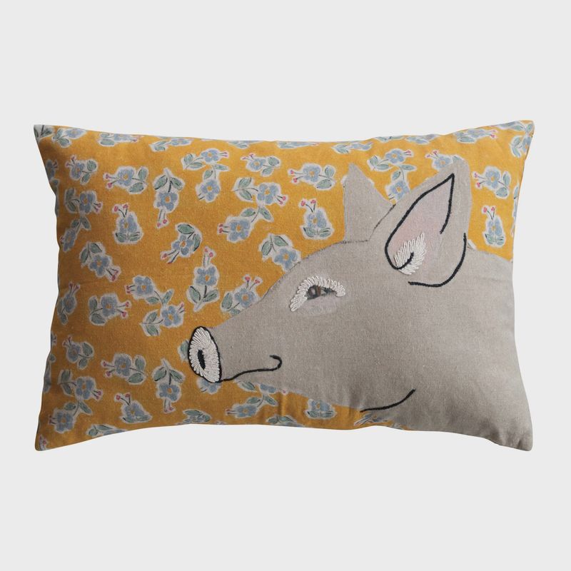 Pillow Pig Orange Background with Flowers