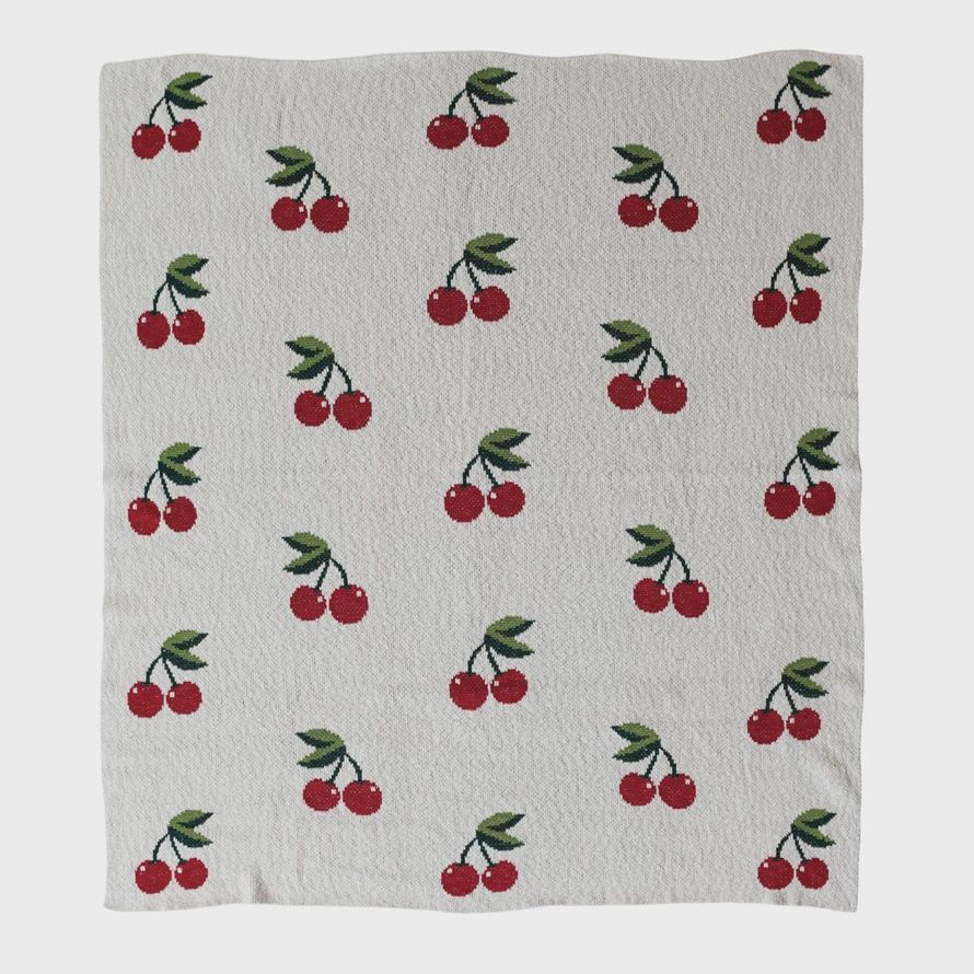 Cotton Knit Throw with Cherries