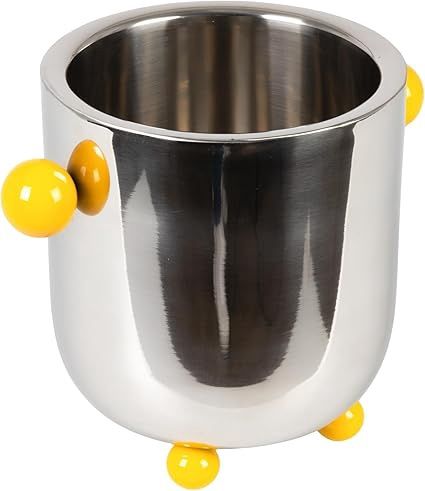 Stainless Steel Ice Bucket With Yellow Ball Handles and Feet