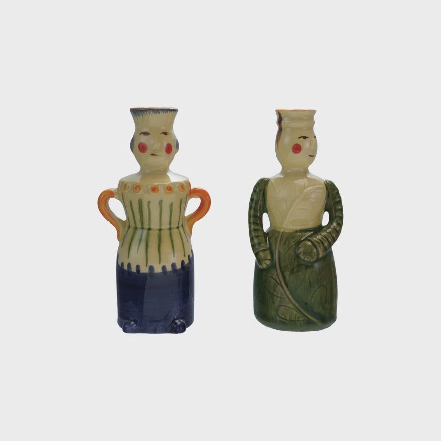 Taper Holder Ceramic Woman Shaped