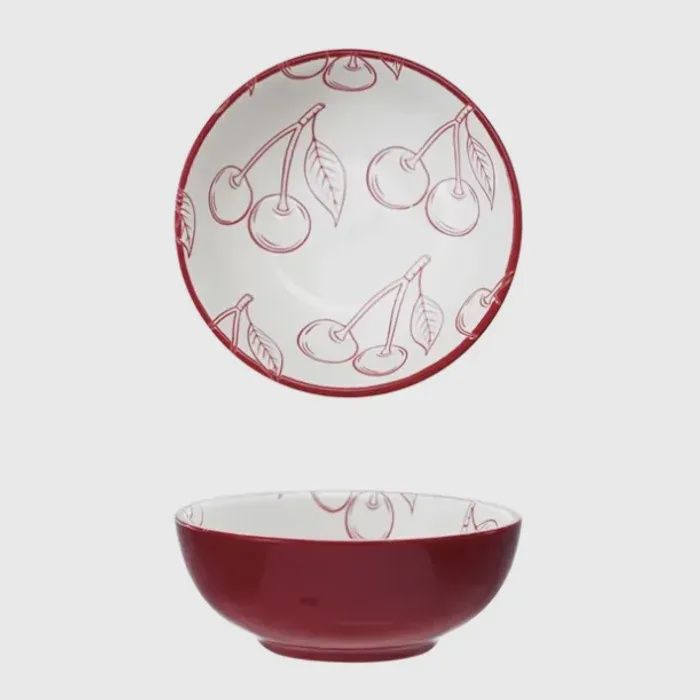 Red Bowl with white inside and cherries