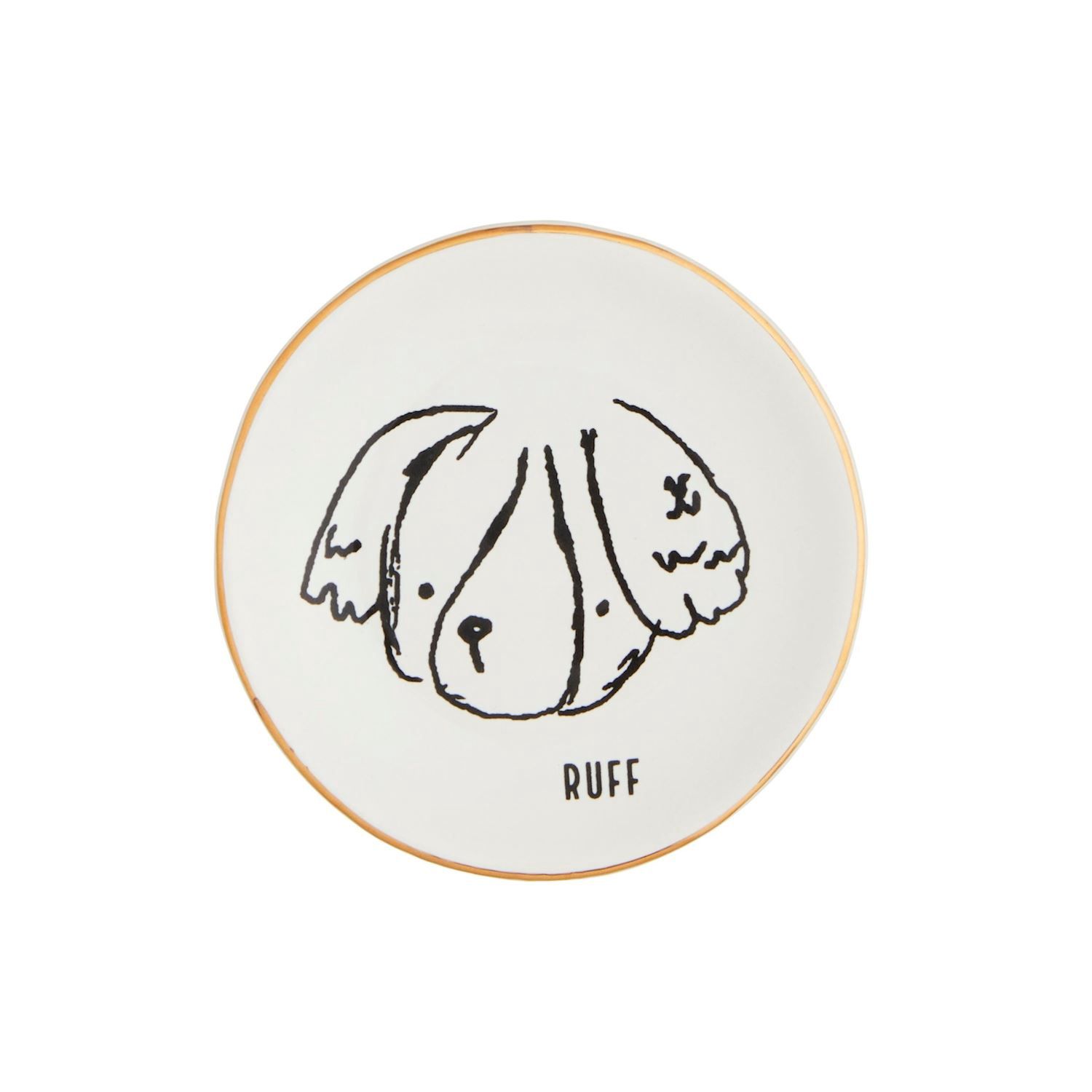Trinket Dish Ruff White Dish with Black Outline of Dog
