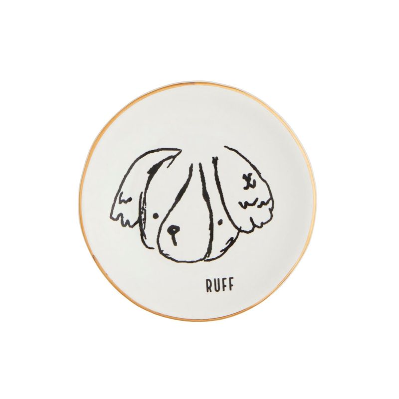 Trinket Dish Ruff White Dish with Black Outline of Dog