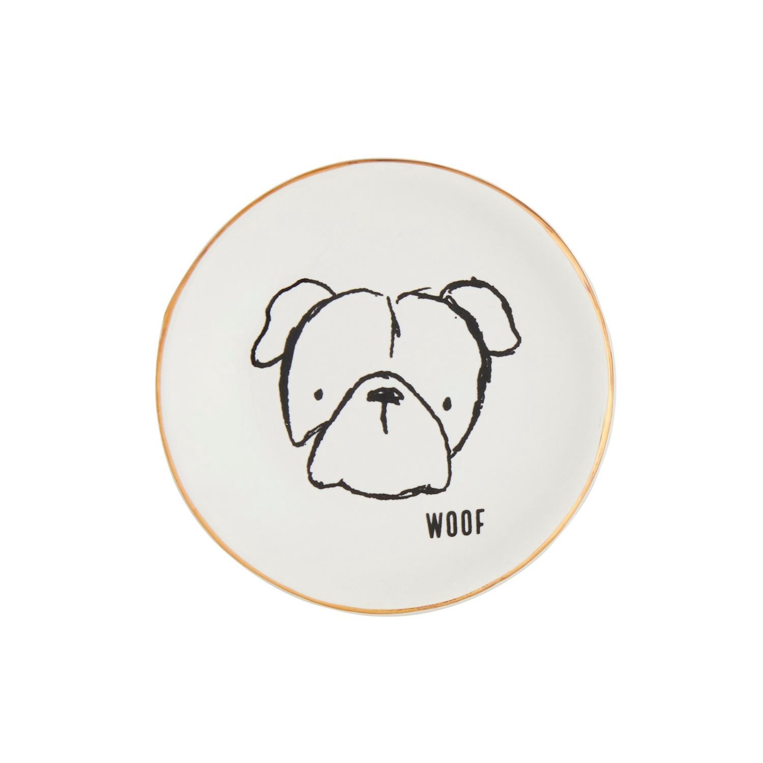 Trinket Dish WOOF  White Dish with Black Outline of Dog