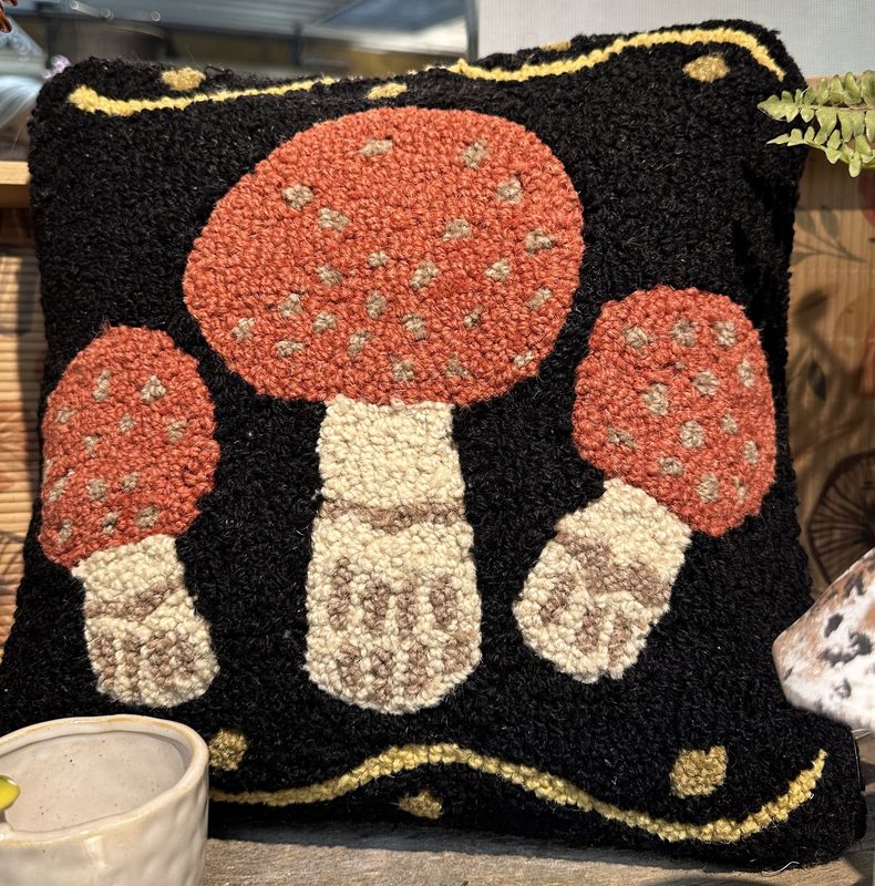 Wool Hooked Pillow - Redcap Mushroom Trio