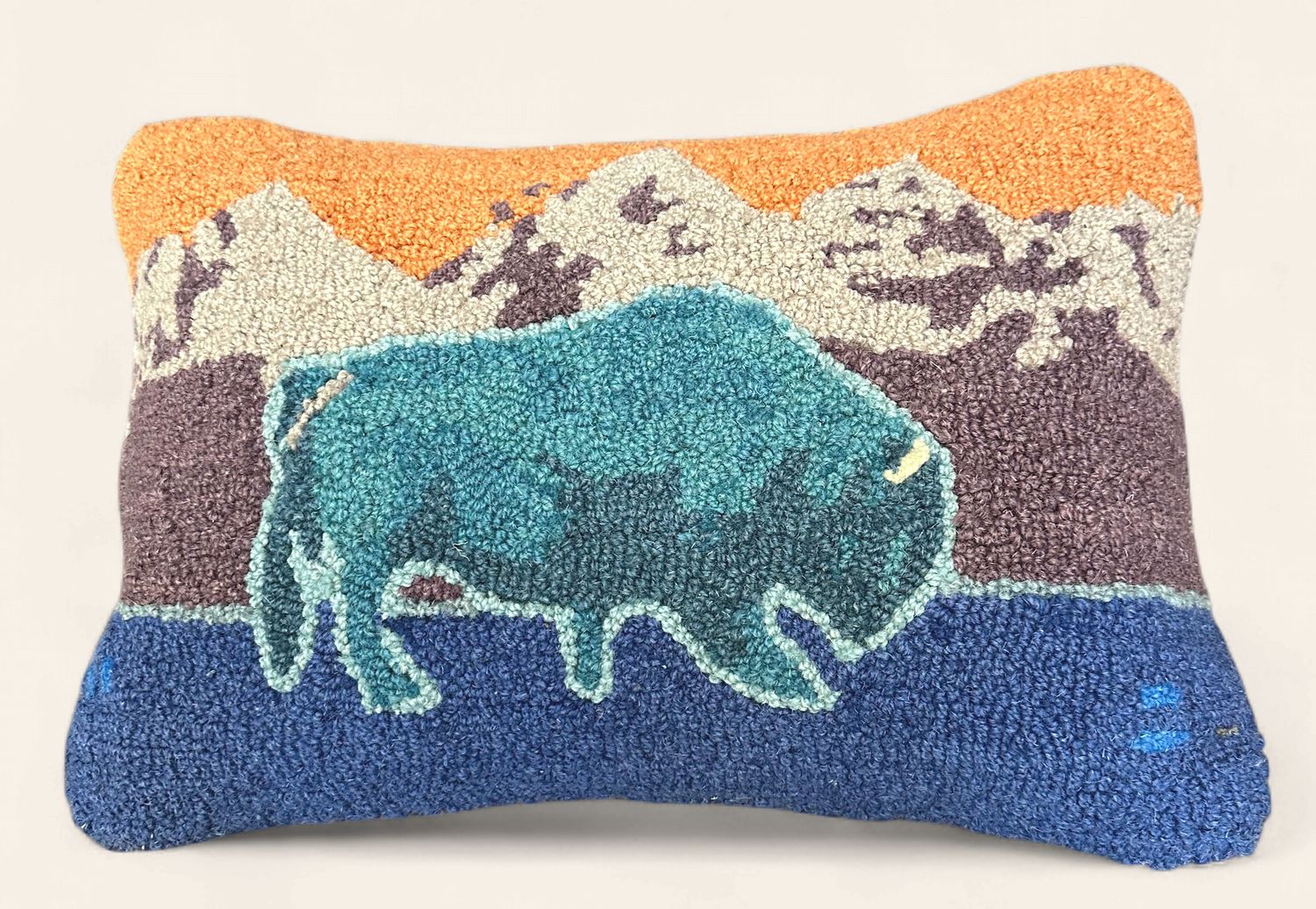 Hooked Wool Pillow - Blue Buffalo