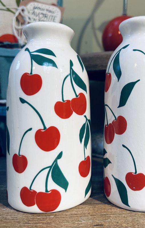 Small Cherry Motif Vase - Ceramic