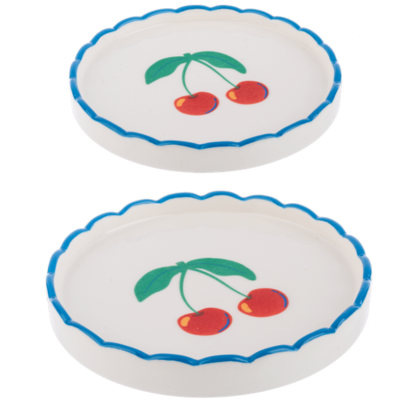 Scalloped Blue Edge Cherry Appetizer Plate