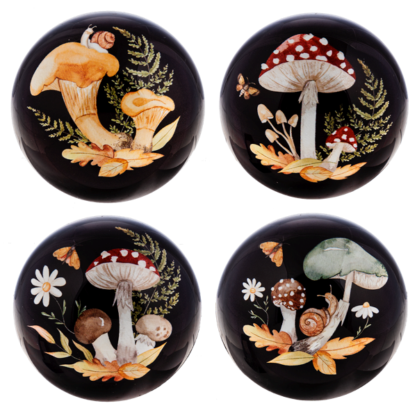 Heavy Glass Paperweight - Mushrooms