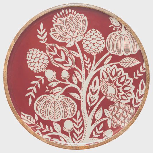 Wood Tray/Platter Shellacked Red Floral