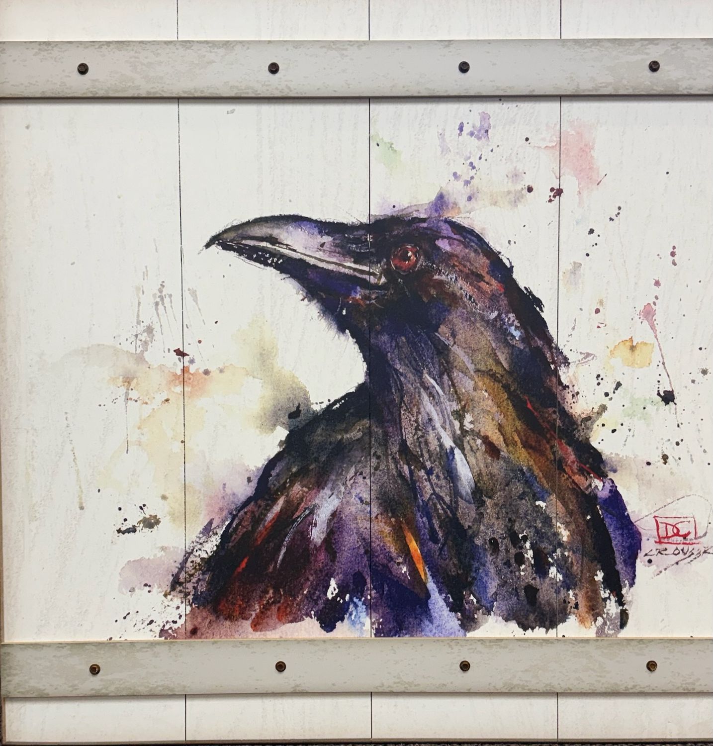 Raven Art on Wood Slat Back - Art by Dean Crouser
