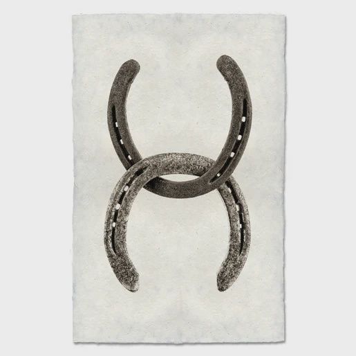 Print Horsehoes barnwood on linen shadow box