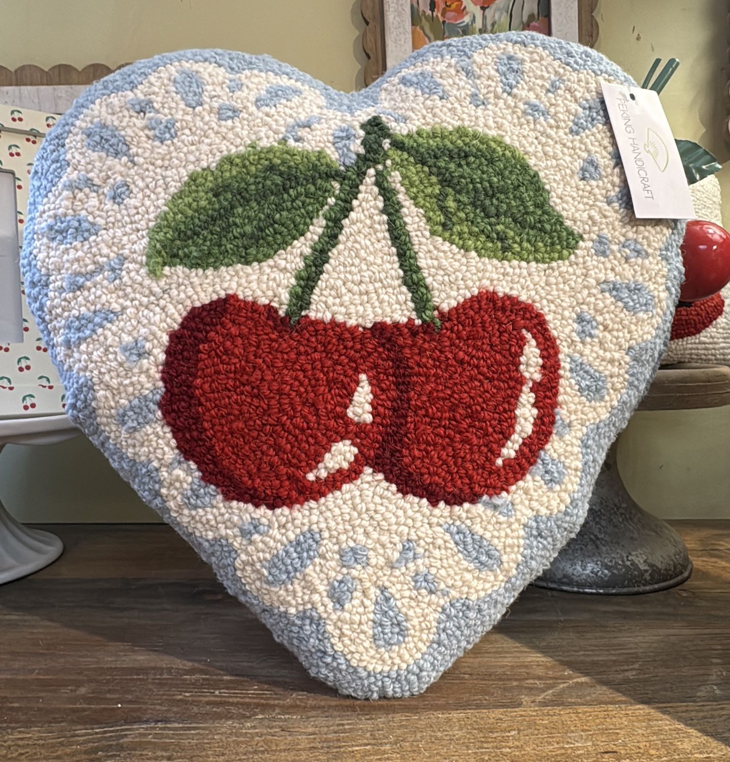 Pillow Hooked Cherry Heart Shaped