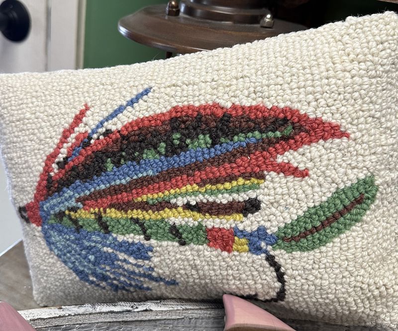 Wool Hooked Pillow - Fishing Fly