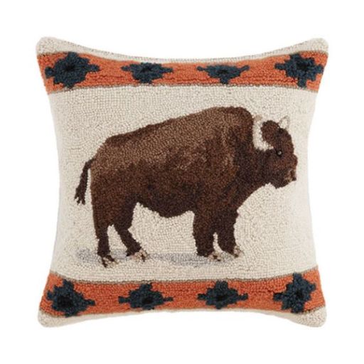 Wool Hooked Pillow - Buffalo