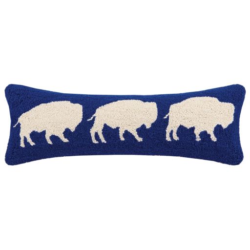 Wool Hooked Pillow - Running Buffalo Herd