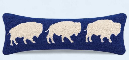 Wool Hooked Pillow - Running Buffalo Herd