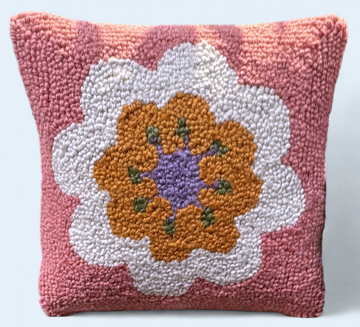 Wool Hooked Pillow - Retro Floral