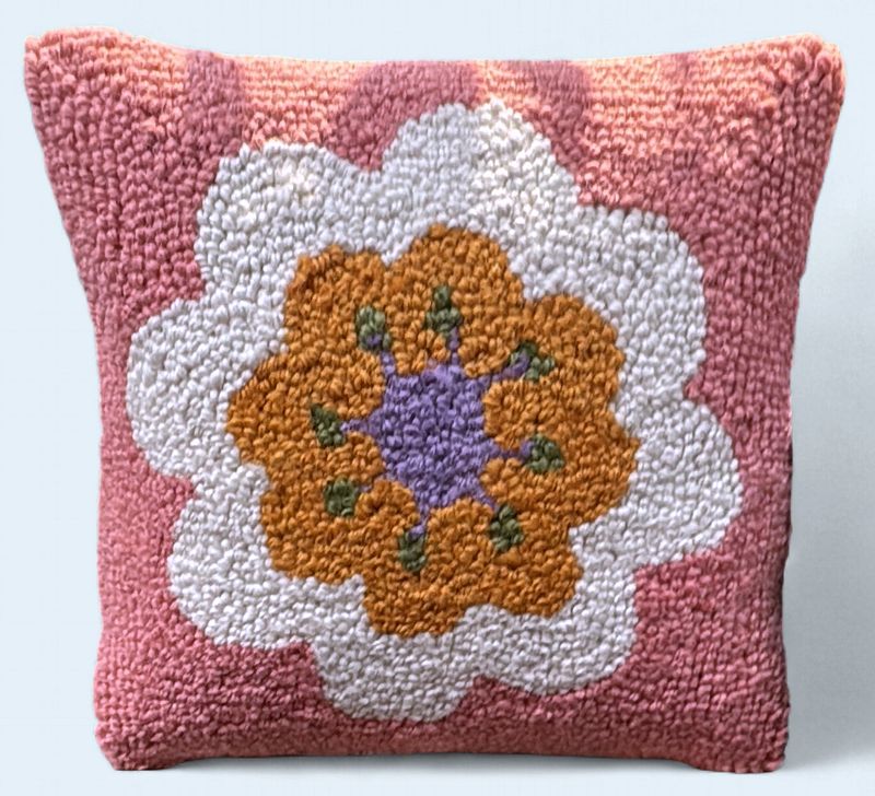 Wool Hooked Pillow - Retro Floral